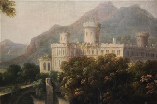 Mid 19th century English School Castle in an extensive landscape, 19 x 24.5in.